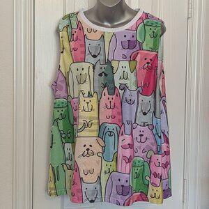 Pixie Lady Colorful Dog Print Tank Top, Women's XL